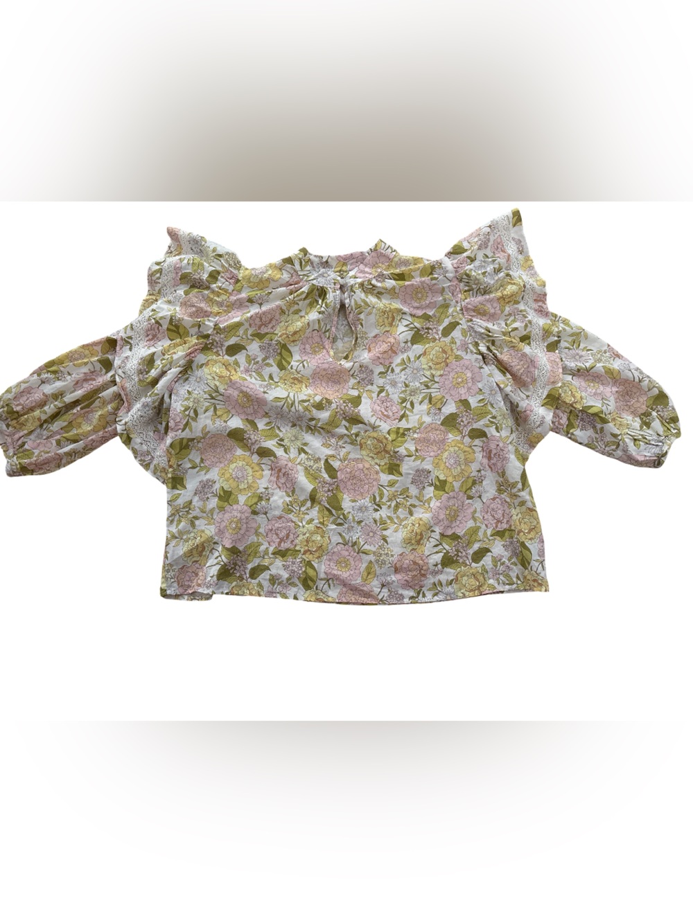 Who What Wear Pink, Cream & Olive Floral Tie-Neck Blouse